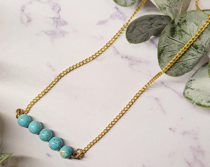 Turquoise Beaded Bar Necklace - Turquoise Bead Necklace - Mother's Day Necklace - Turquoise Healing Necklace