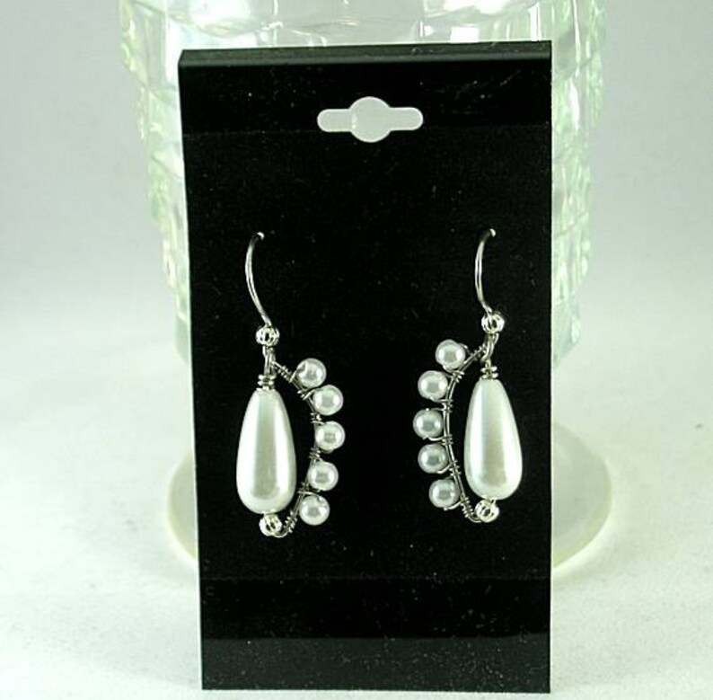 Wire wrapped Teardrop Pearl Earrings