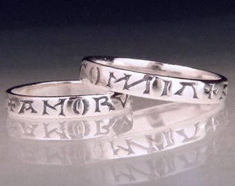 Vintage Love Conquers All Silver Poesy Ring - Latin - Chaucer Virgil