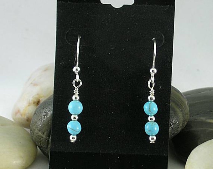 Turquoise & Silver Drop Earrings - Native American - Aztec - Southwest