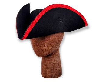 Field Officer's Tricorn - Colonial Red Trim Hat - Military Tricorne