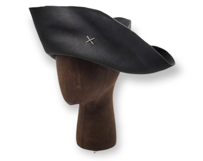 Grey Pauper's Tricorn - Poor Man's Tricorn - Laced Tricorn - Cocked Felt Hat - Colonial Tricorne - Revolutionary