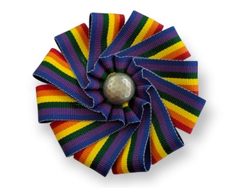 Rainbow Cockade for Hats or Clothing - Rosette  - LGBTQ Pride Ribbon