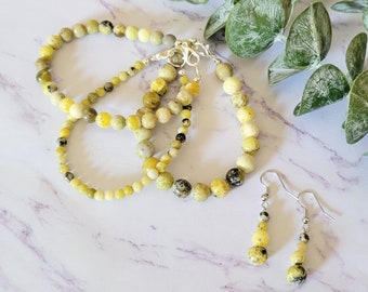 Yellow Turquoise Beaded Bracelet and Earrings Set- Healing Bracelet - Positivity Bracelet - Stone Bracelet - Affirmation Bracelet - Crystals