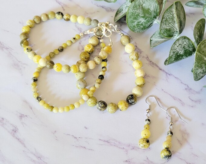 Yellow Turquoise Beaded Bracelet and Earrings Set- Healing Bracelet - Positivity Bracelet - Stone Bracelet - Affirmation Bracelet - Crystals