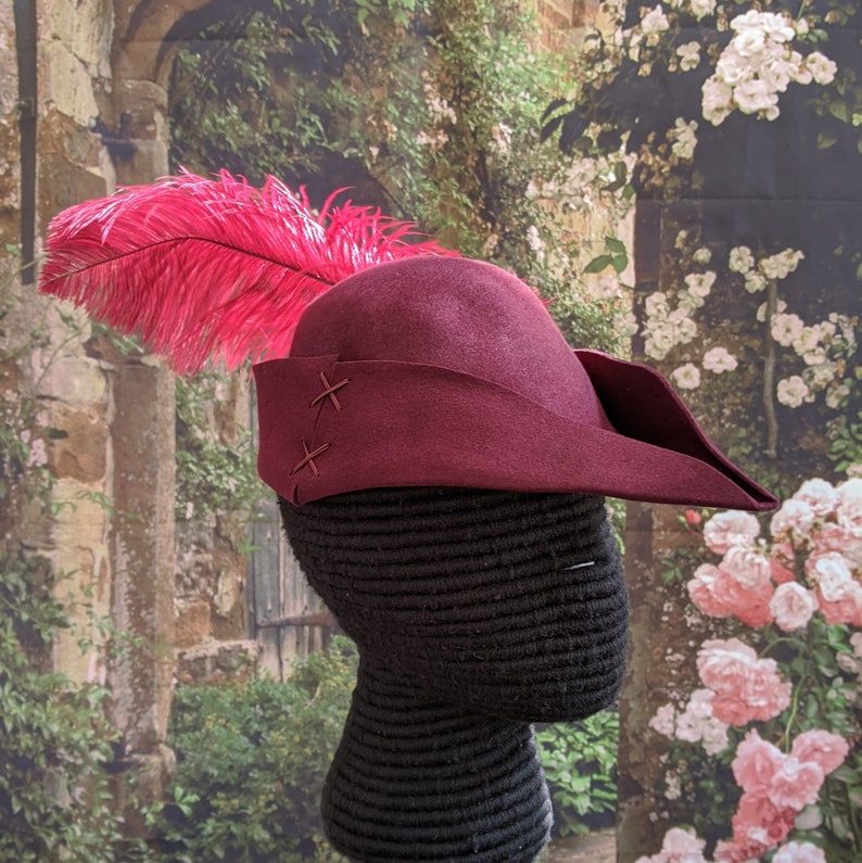 Laced Gothic Hat Hunter/'s Cap SCA Robin Hood Hat Burgundy Felt Bycocket