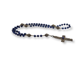 Hinged Sterling Silver Cross & Lapis Lazuli Beads - Psalter Rosary 16th c.