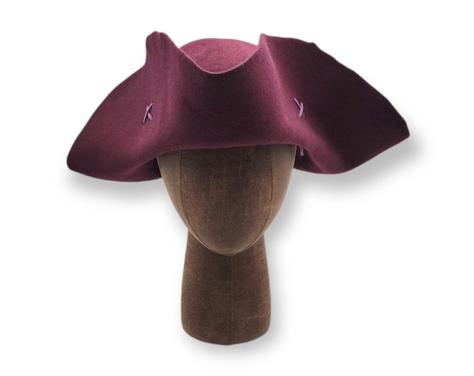 Burgundy/Purple Pauper's Tricorn - Poor Man's Tricorn - Laced Tricorn - Cocked Felt Hat - Colonial Tricorne - Revolutionary