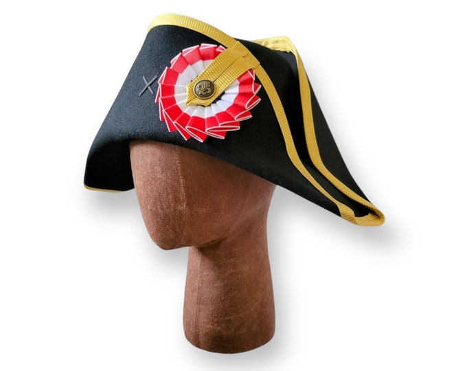 Napoleon Bicorne with Gold Edging - American Cocked Hat - Red White Blue Cockade