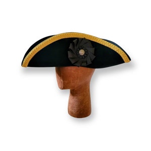 Gold Trimmed Tricorn - Cockade Hat - Colonial Tricorne - Pirate Hat