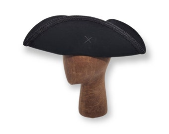 Field Officer's Tricorn - Colonial Black Trim Hat - Military Tricorne