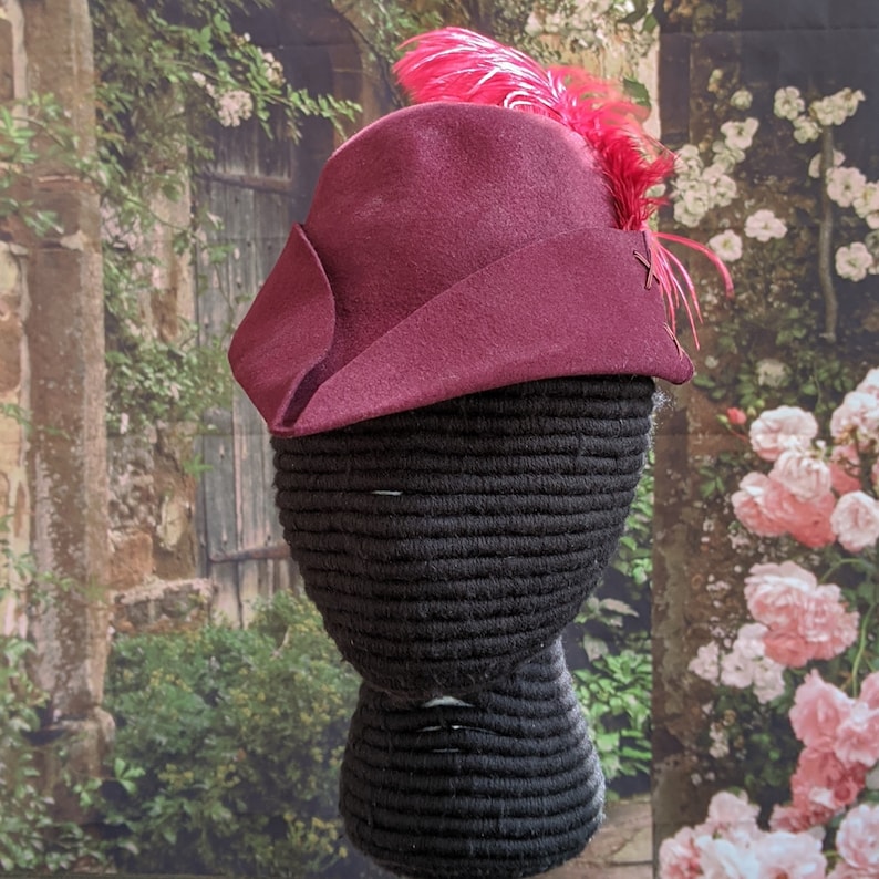 Laced Gothic Hat Hunter/'s Cap SCA Robin Hood Hat Burgundy Felt Bycocket