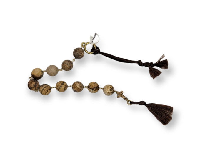 Picture Jasper Prayer Beads and Cross - Tenner Chaplet -  Paternoster