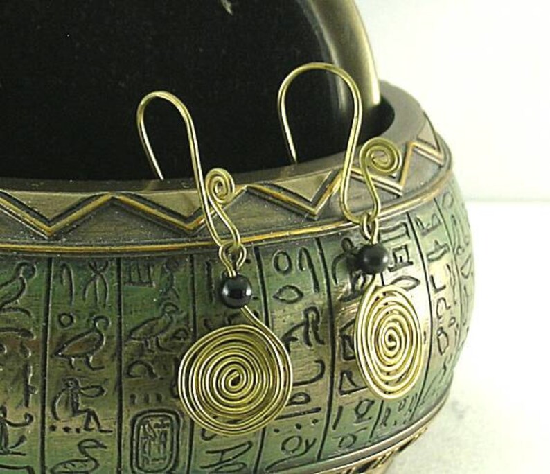 Sacred Spiral Earrings Obsidian Bead Celtic Egyptian Byzantine image 6