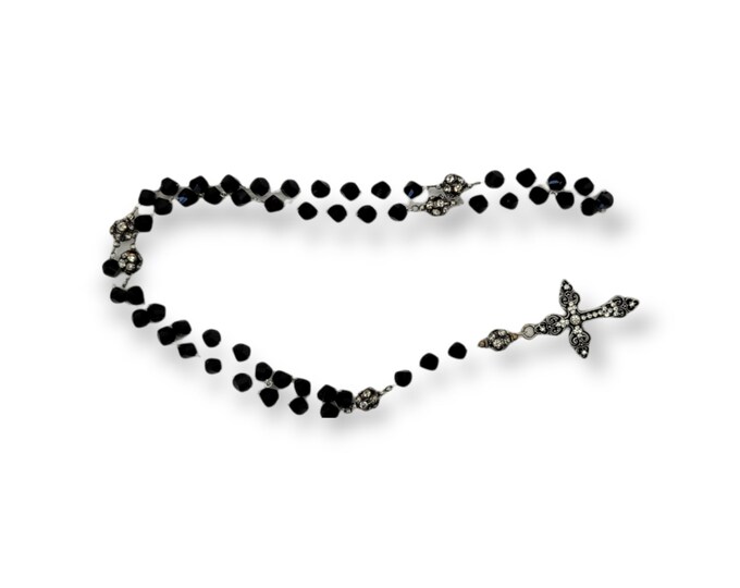 Jet Crystal Standard Rosary with a Clear Crystal Cross - Renaissance