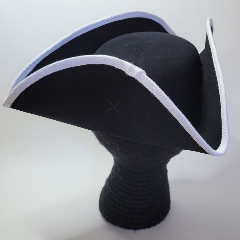 Edge Trimmed Tricorn Carolean Felt Hat Colonial Tricorne