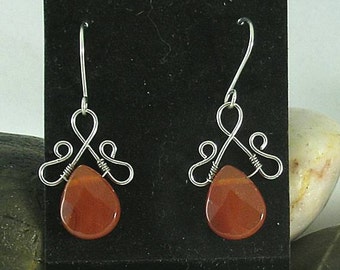 Carnelian Teardrop Renaissance Earrings - Wire Wrapped Briolettes