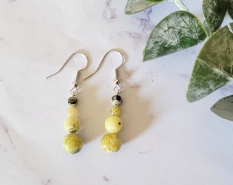 Yellow Turquoise Stacks Dangle Drop Earrings - Healing Crystal Earrings - Positivry Stone Earrings