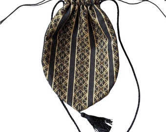 Vintage Gold and Black Brocaded Shoulder Purse - Drawstring Pouch