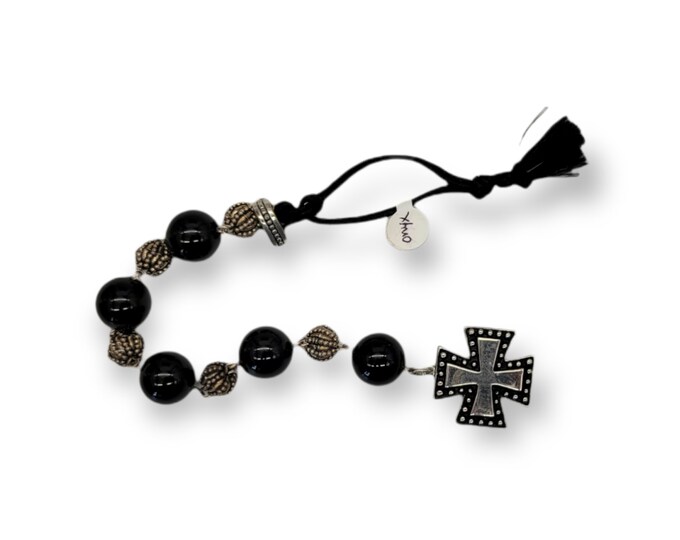 Onyx and Silver Tenner with Equal Armed Cross Pattee Chaplet Paternoster