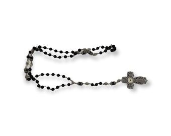 Black Onyx - Renaissance Rosary with Watch Cross 16th c. Psalter