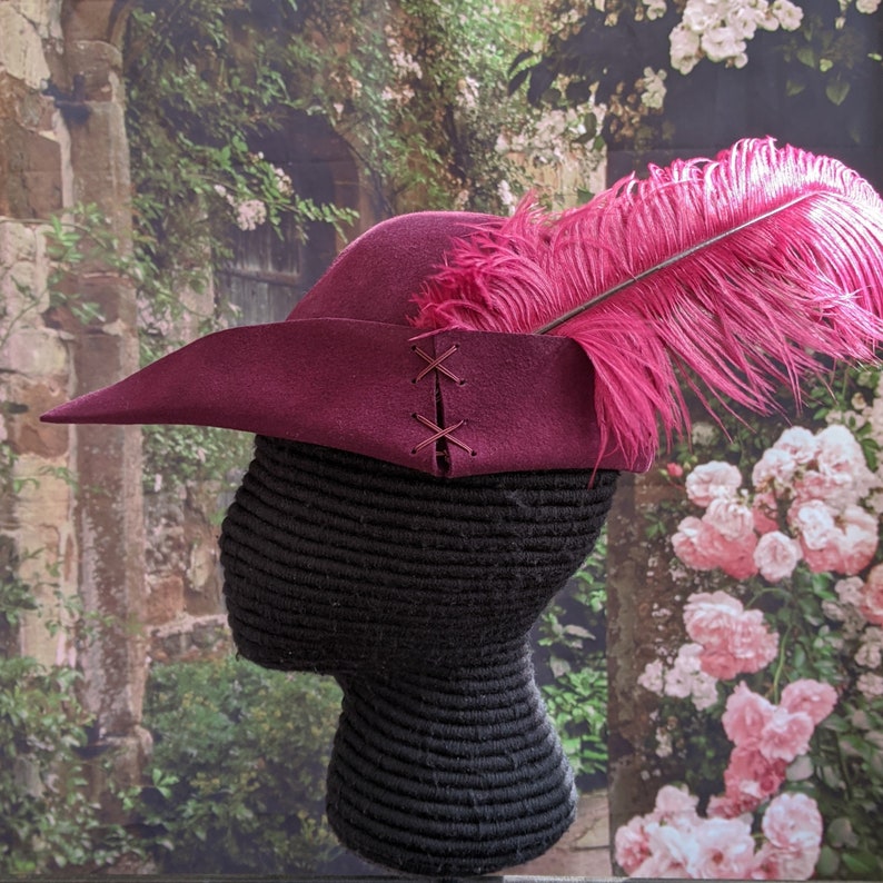 Laced Gothic Hat Hunter/'s Cap SCA Robin Hood Hat Burgundy Felt Bycocket