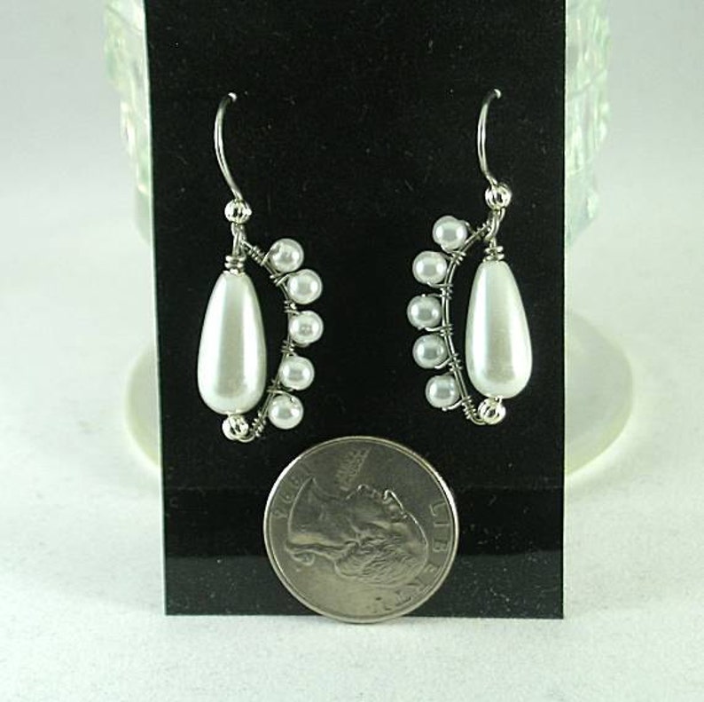 Wire wrapped Teardrop Pearl Earrings