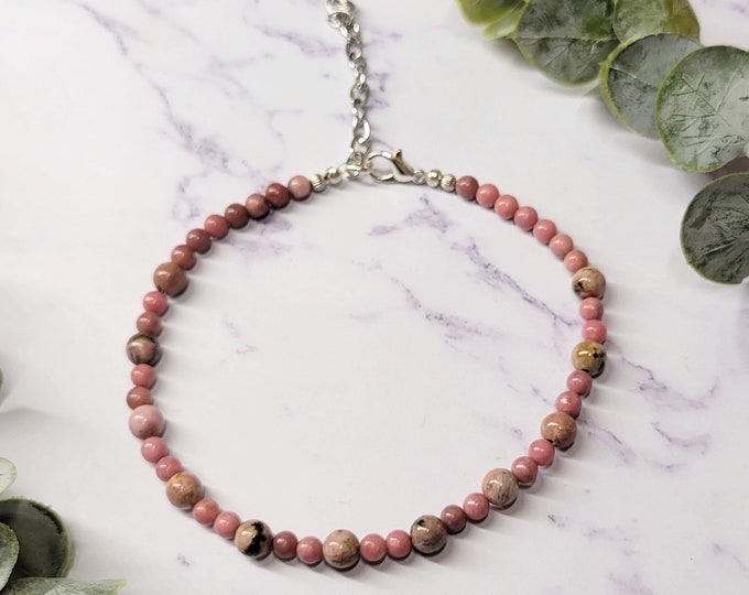 Sexy Rhodonite Beaded Anklet - Healing Anklet - Festival Jewelry  - Crystal Anklet