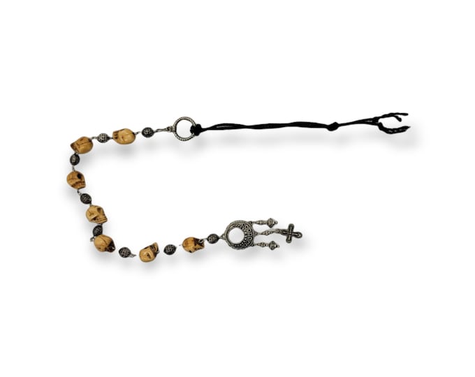 New Spain - 16th c. Bone Skull Chaplet w Cross - Memento Mori