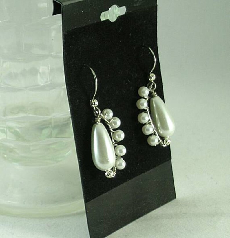 Wire wrapped Teardrop Pearl Earrings