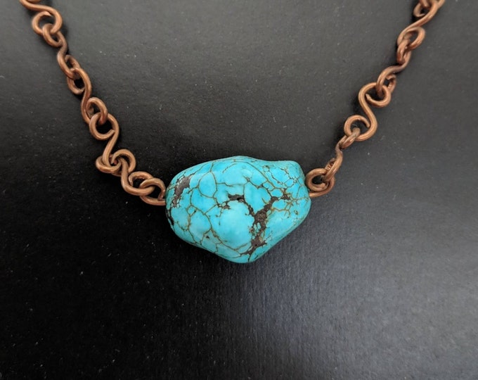 Copper Links Turquoise Nugget Necklace - Mayan - Aztec - Southwest