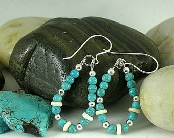 Turquoise and Bone Earrings - Aztec - Native American Loops