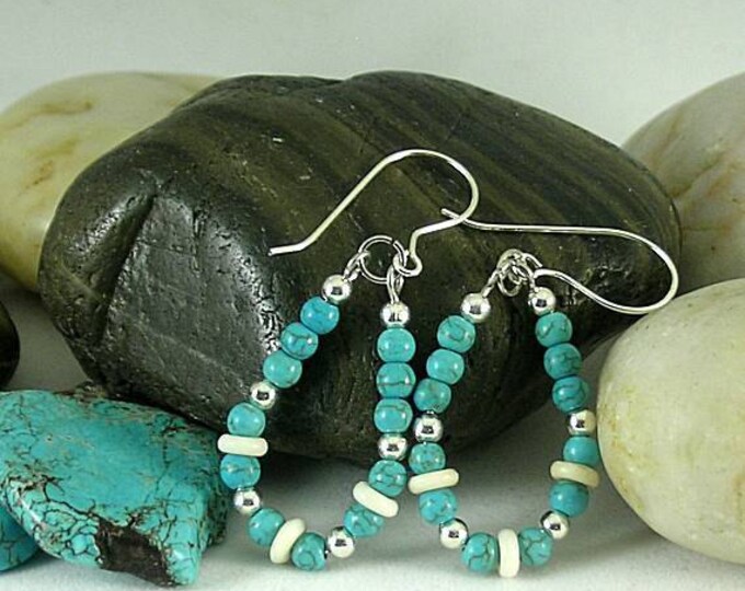 Turquoise and Bone Earrings - Aztec - Native American Loops