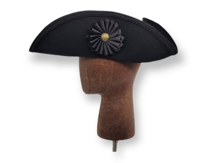 Field Officer's Tricorn - Colonial Black Trim Hat - Black Cockade - Military Tricorne