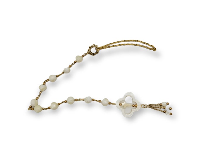 Mother of Pearl Paternoster Rosary w/ MOP Cross in Quatrefoil Frame