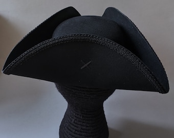 One Size Bristol Novelty BH653 Pirate Tricorn Hat black Wool Felt 