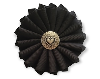 Black Mourning Cockade for Hat or Clothing - Grieving Heart
