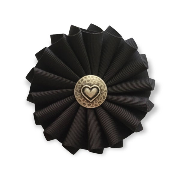 Black Mourning Cockade for Hat or Clothing - Grieving Heart