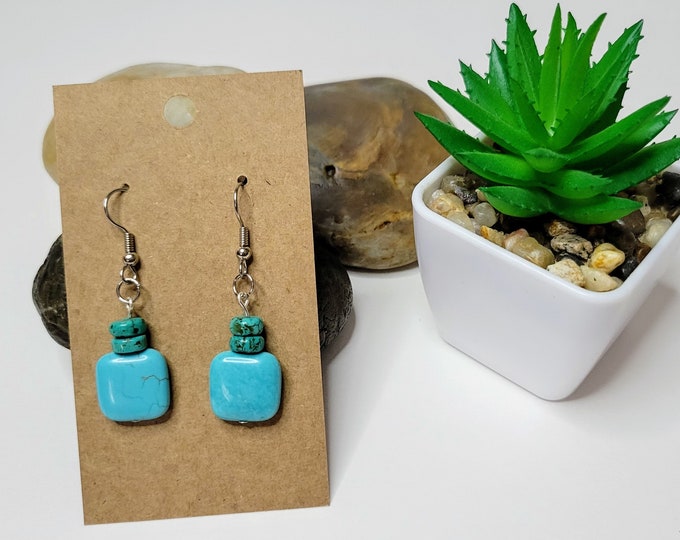 Turquoise Dangle Drop Earrings - Healing Crystal Earrings - Turquoise Stone Earrings