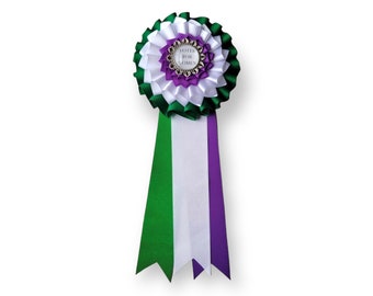 British/American Suffragette Cockade - Votes for Women Suffragist Badge Rosette - Triple Green Purple White Ribbon Rosette