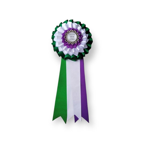 British/American Suffragette Cockade - Votes for Women Suffragist Badge Rosette - Triple Green Purple White Ribbon Rosette