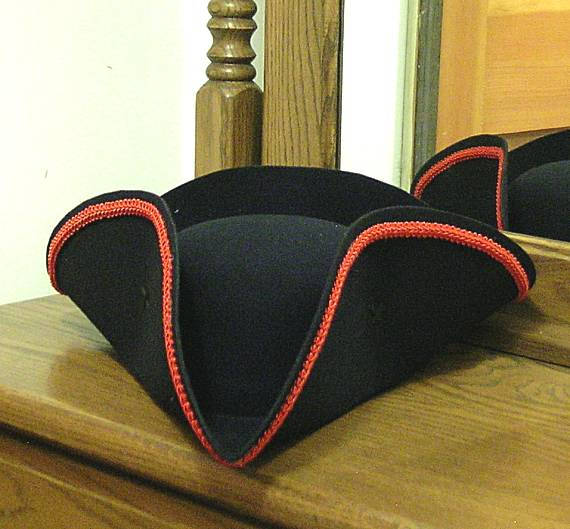 Military Tricorne Field Officer/'s Tricorn Colonial Black Trim Hat