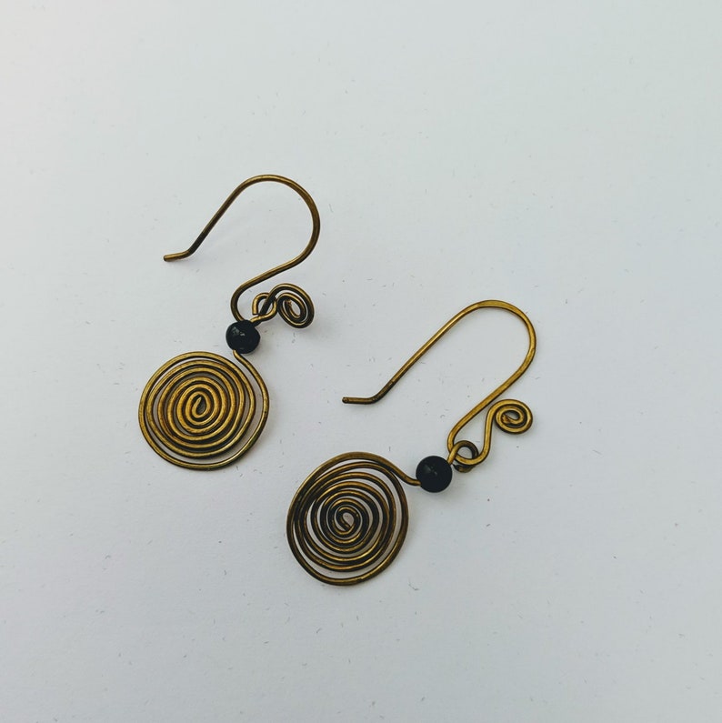 Sacred Spiral Earrings Obsidian Bead Celtic Egyptian Byzantine image 4