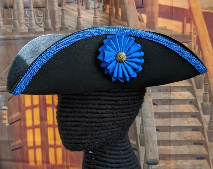 Blue Trimmed Pleated Cockade Tricorn - Protester's Hat - Succession