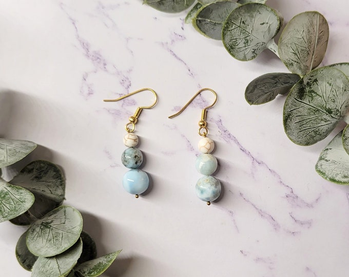 Larimar and Magnesite Earrings - Gemstone Earrings - Larimar Earrings - Crystal Healing