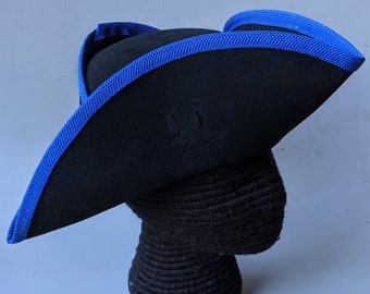 Ready to Ship! Large Yorktown Military Tricorn - Blue Edging - American Revolutionary Felt Hat