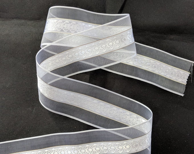 Sheer Embriodered Ribbon - 1 1/2" White - Renaissance - Victorian