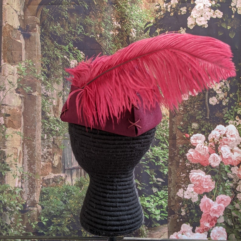 Laced Gothic Hat Hunter/'s Cap SCA Robin Hood Hat Burgundy Felt Bycocket