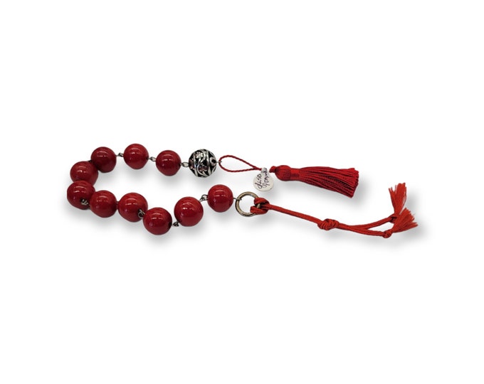 Pomander Red Glass Bead Tenner with Tassel - Chaplet - Paternoster