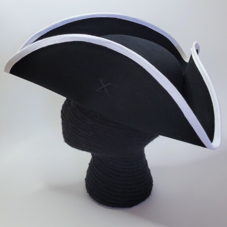 Edge Trimmed Tricorn Carolean Felt Hat Colonial Tricorne
